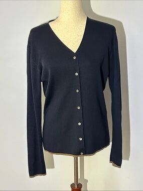 Vintage Nordstrom Preview Collection Silk/Wool Navy V-Neck Button-Front Cardi